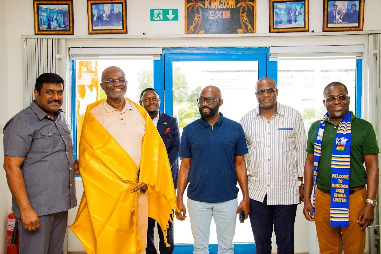 Honorable Kennedy Agyepong alongside Kingdom Exim founders James Kwame Rajamani, James Rajamani, James Gnanaraj Rajamani, and Immanuel Rajamani